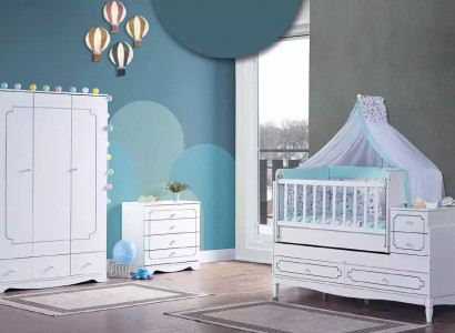 Säugling Zimmer Kinderzimmer Bett Weiß Schlafzimmer Baby Schrank Kommode 3tlg.
